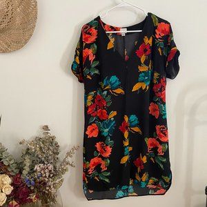 A New Day Large Navy Floral Cuffed Sleeve Dress